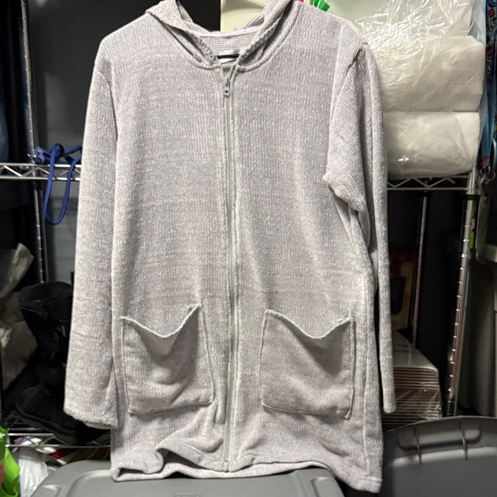 Gray Hooded Women's Cardigan
